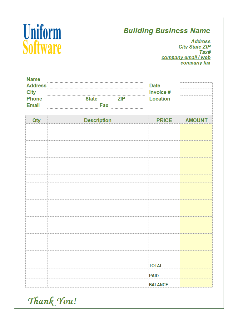 Simple Sample - Building & Remodeling Invoice