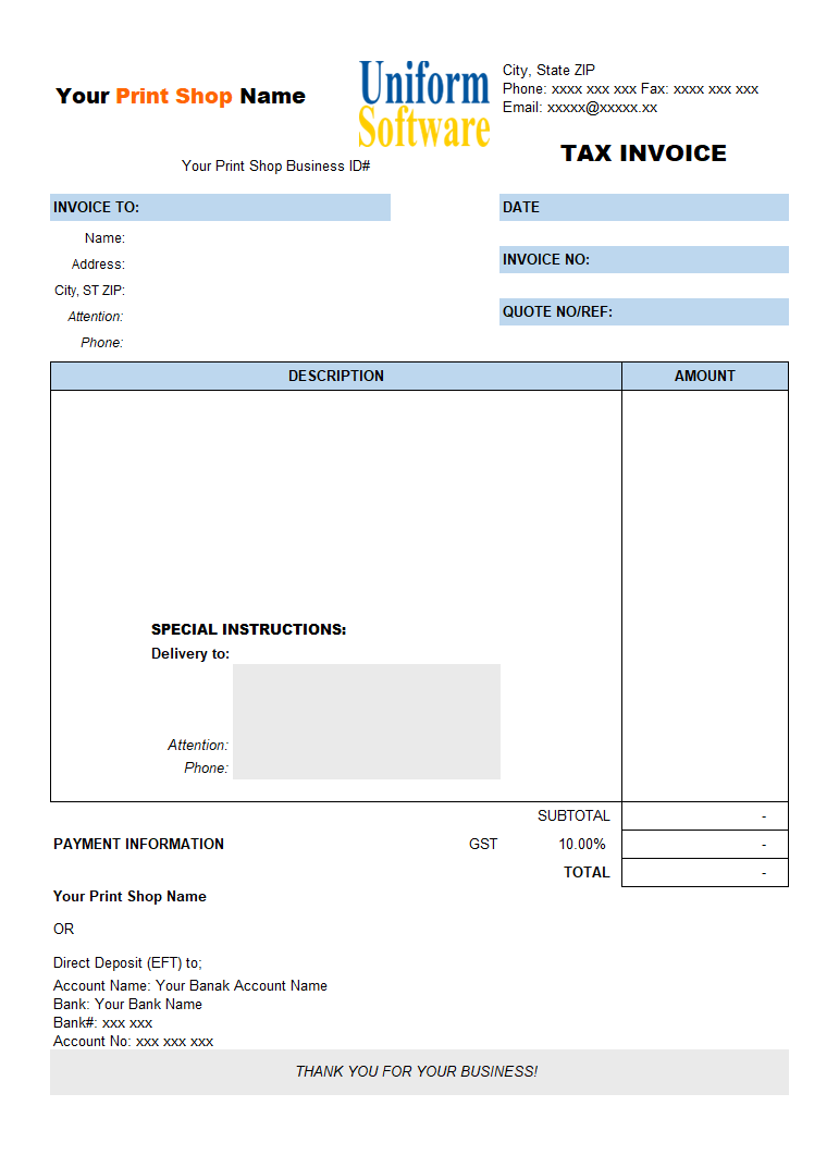 Tax Invoice for Printing Shop