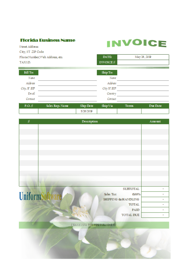 Simple Invoice Form for Florida
