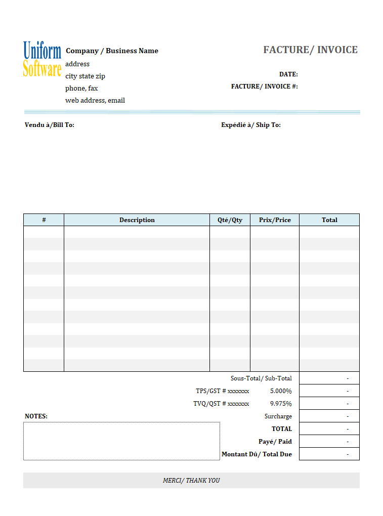 General Sales Invoicing Form in French