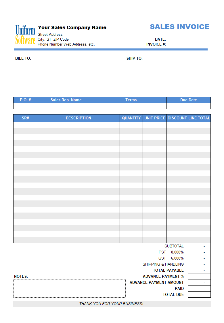 Blank Invoice Template Printable DocTemplates
