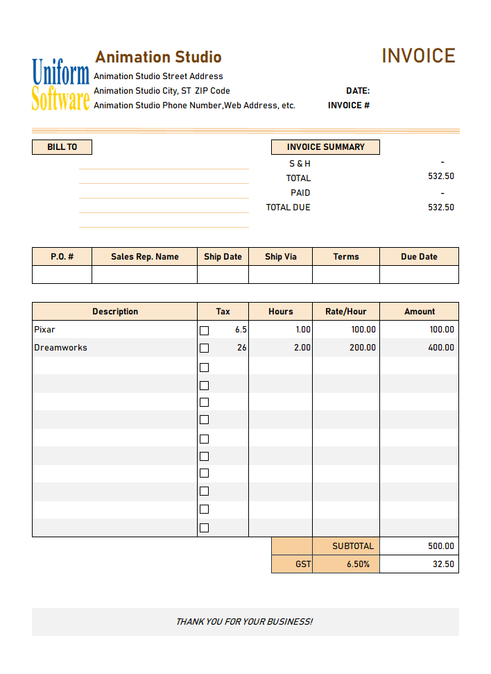 Animation Invoice Template