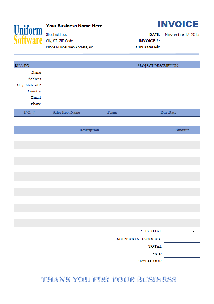 Blank Cash Receipt - Free Invoice Templates for Excel / PDF