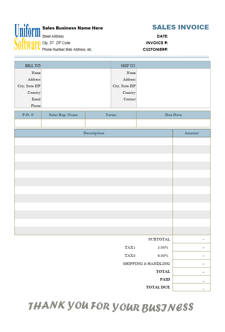 Blank Sales Invoice Sample (Two-tax)