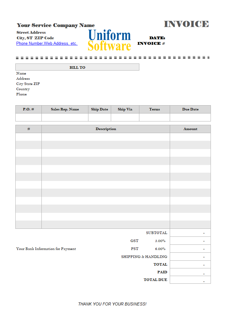 Blank Service Invoice with Logo Picture Illustration