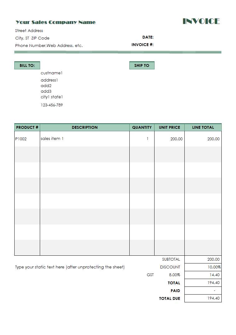 Business Invoice with Customer-Specific Discounting
