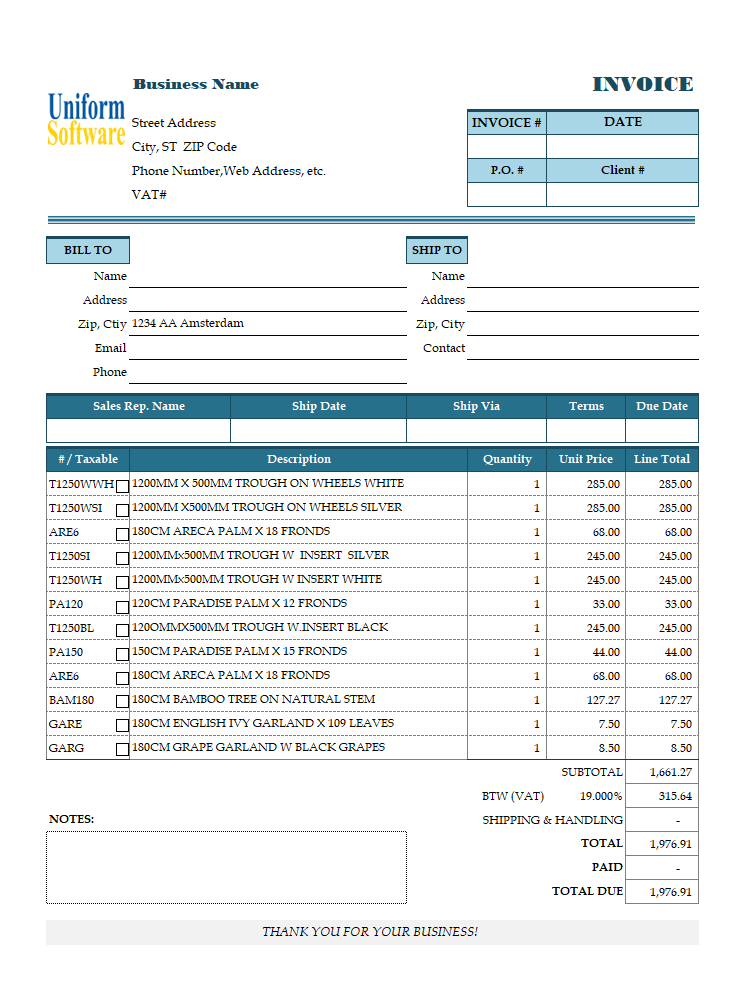Business Invoice for Netherlands