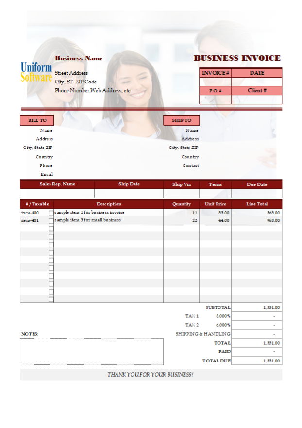 Business Invoicing Form
