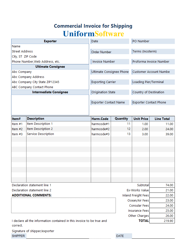 Commercial Invoice For International Shipping