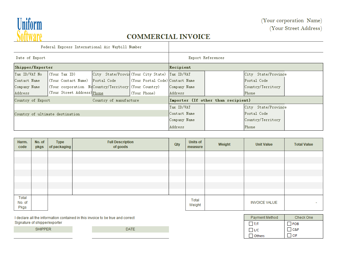 Commercial Template Format - Using Payment Method Checkboxes