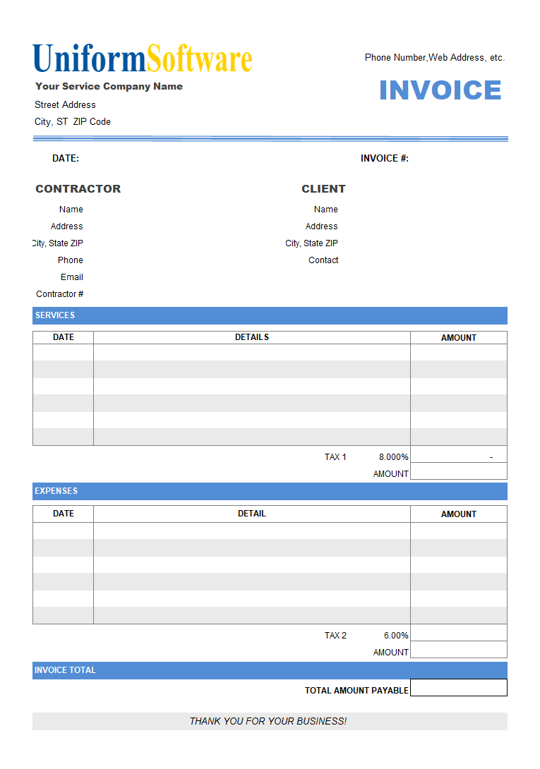 Contractor Invoicing Layout