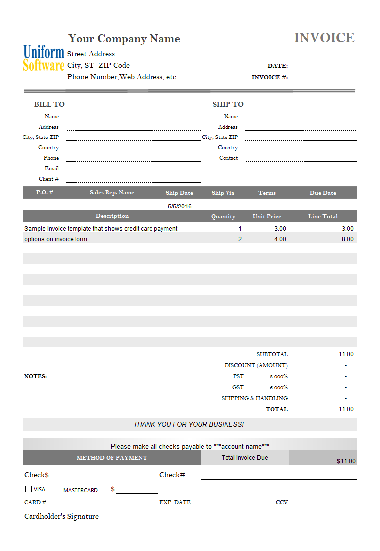Invoice Template with Credit Card Payment Option
