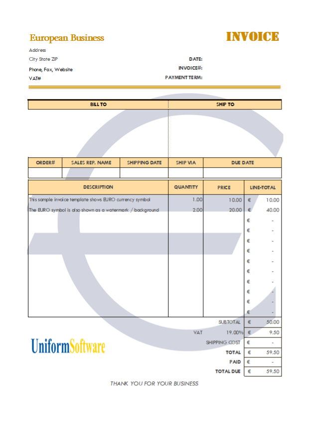 Invoicing Template in Euros
