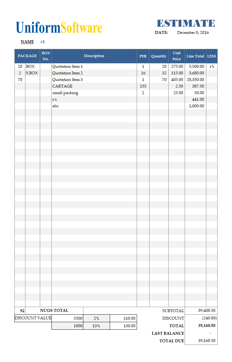 Excel Quotation Format with Special Discounting Model