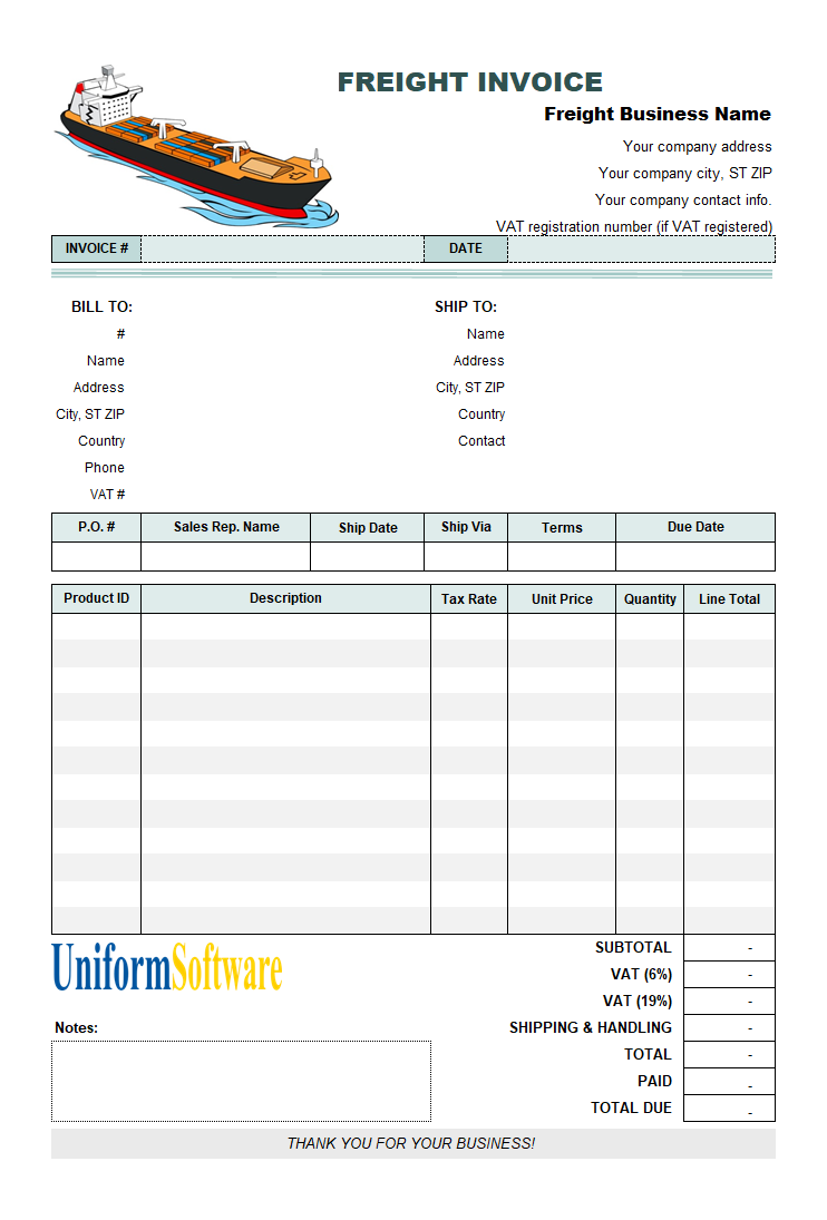 Freight Invoice  Free Invoice Templates for Excel / PDF