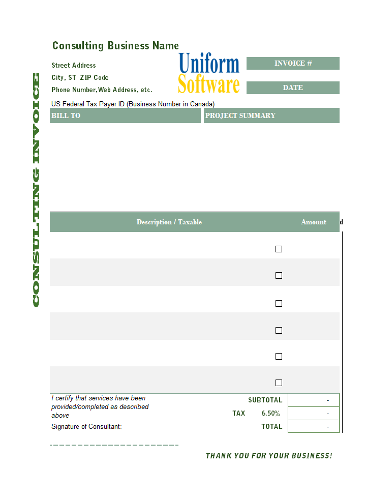 General Purchase Billing Template (Consulting, One Tax)