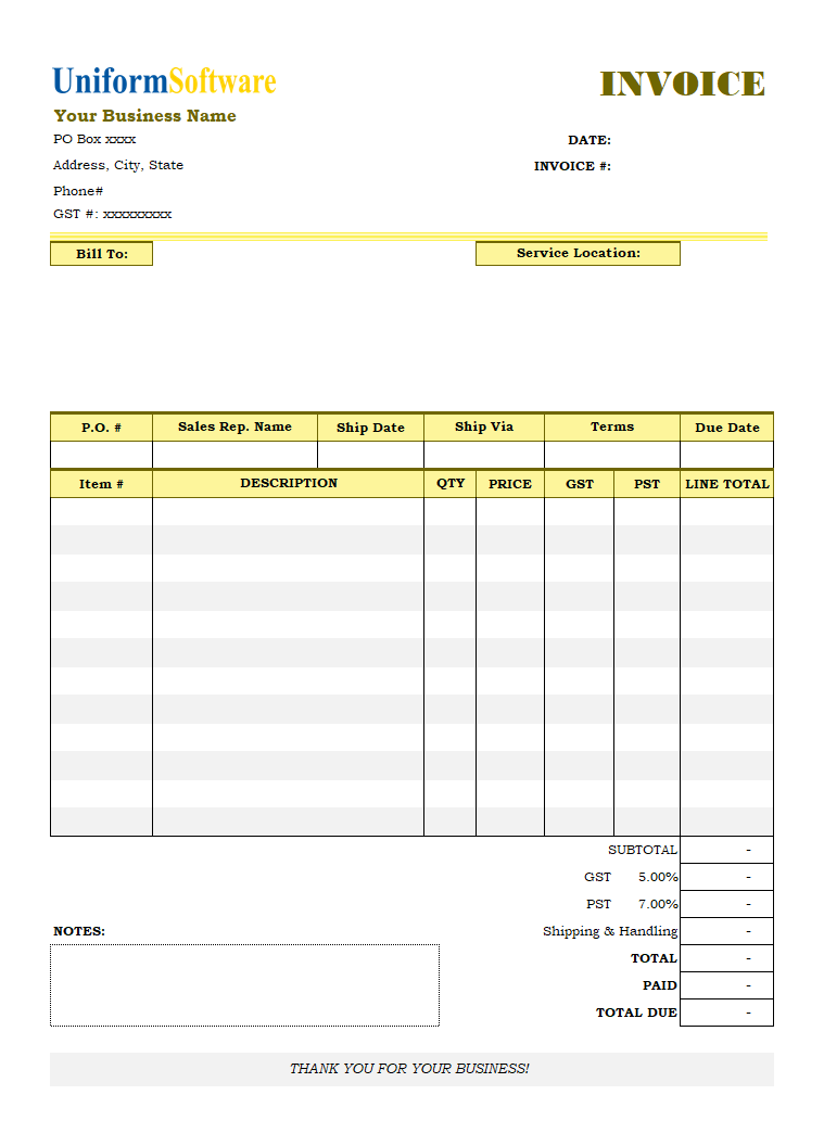Gst And Pst Invoice Template