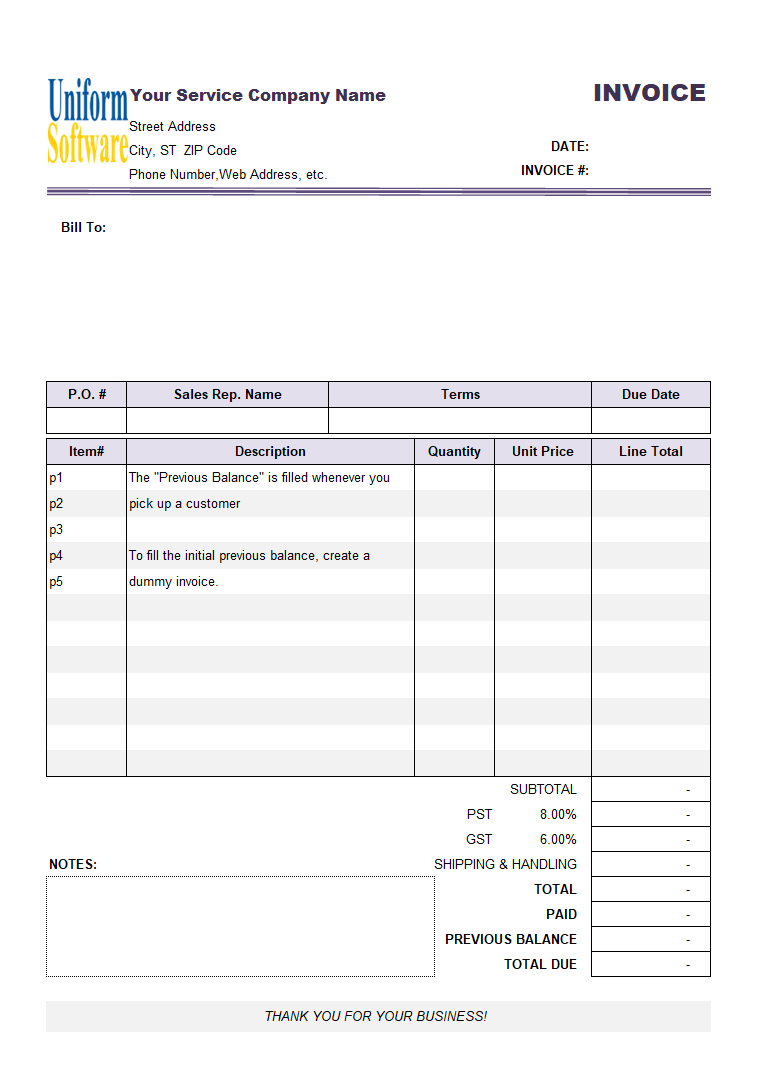 Invoice with Previous Balance (Service)