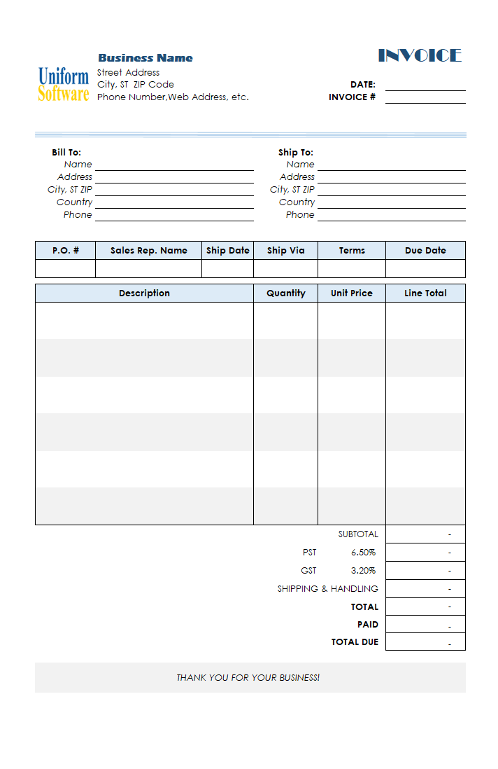 Invoice Template with Long Product Description