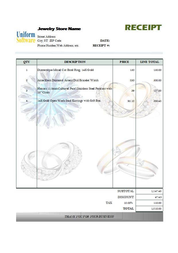 Bill Format for Jewelry Shop