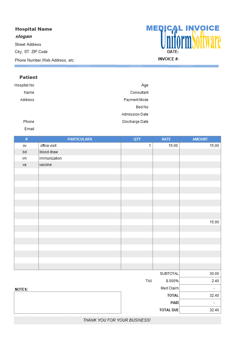 Medical Billing Template Forms from www.invoicingtemplate.com