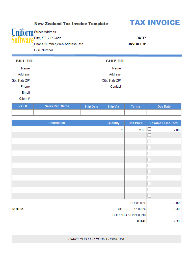 New Zealand Tax Invoice Template