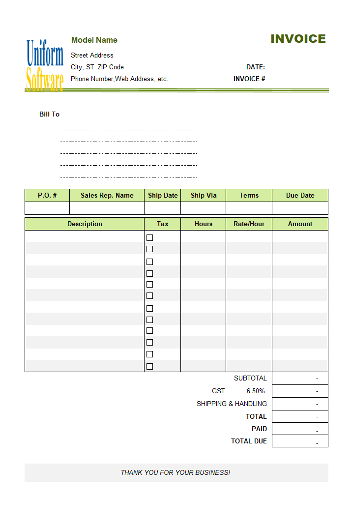 Modeling Invoice Template