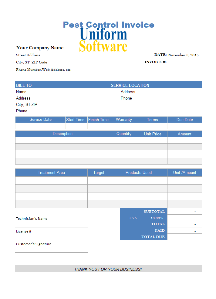 Pest Control Invoice / Work Order Form