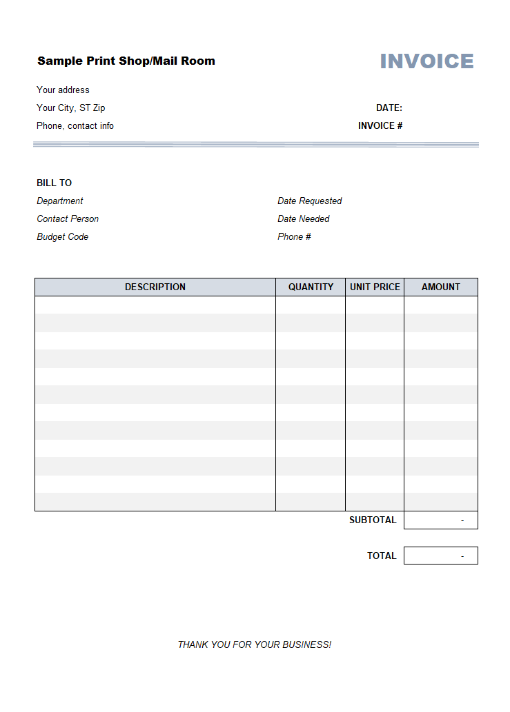 Free printable invoice template in Excel