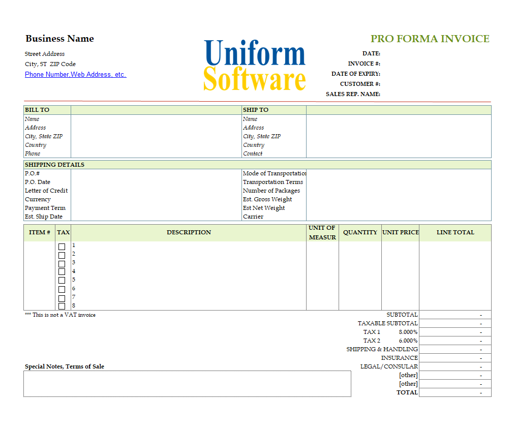 Pro-Forma Invoice with Printable Earth Map Background