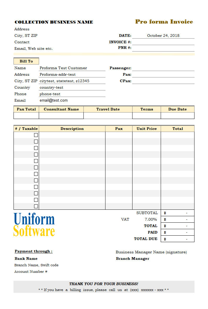 Proforma Invoice for Collection Business