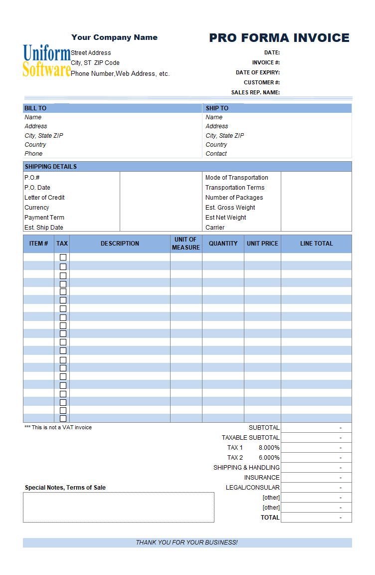 proforma for international shipping Within Free Proforma Invoice Template Word