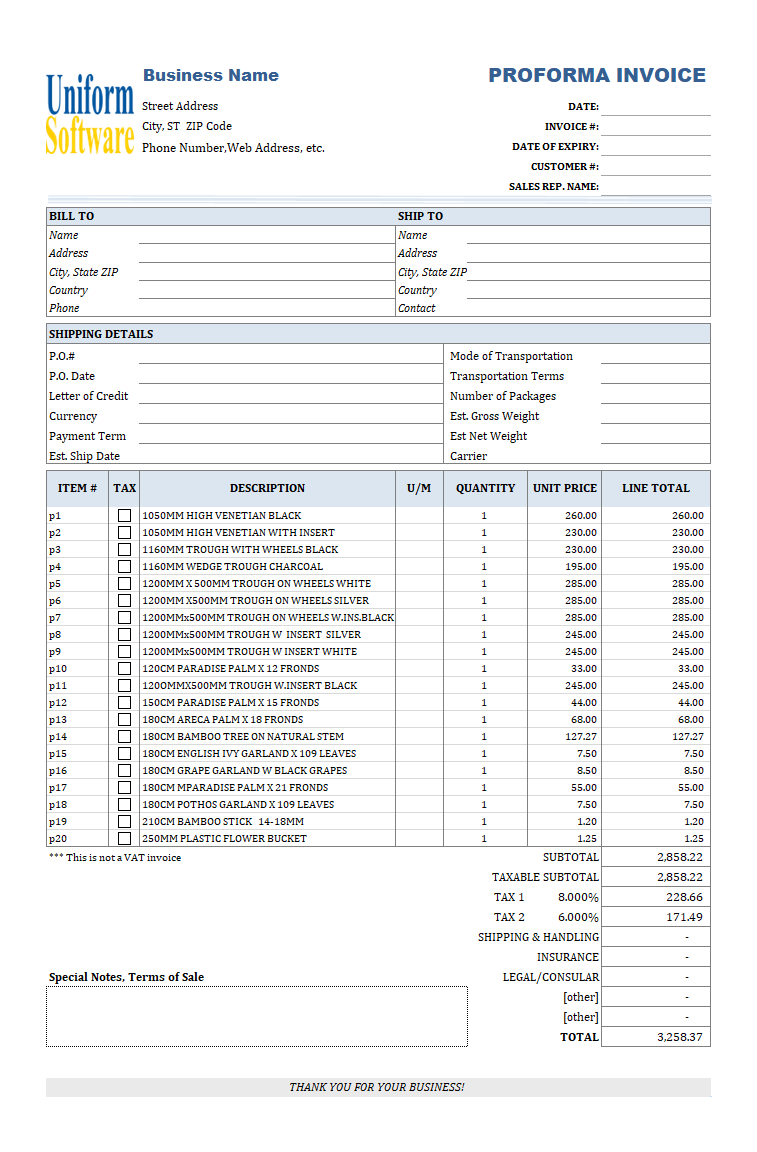 proforma for international shipping In Free Proforma Invoice Template Word