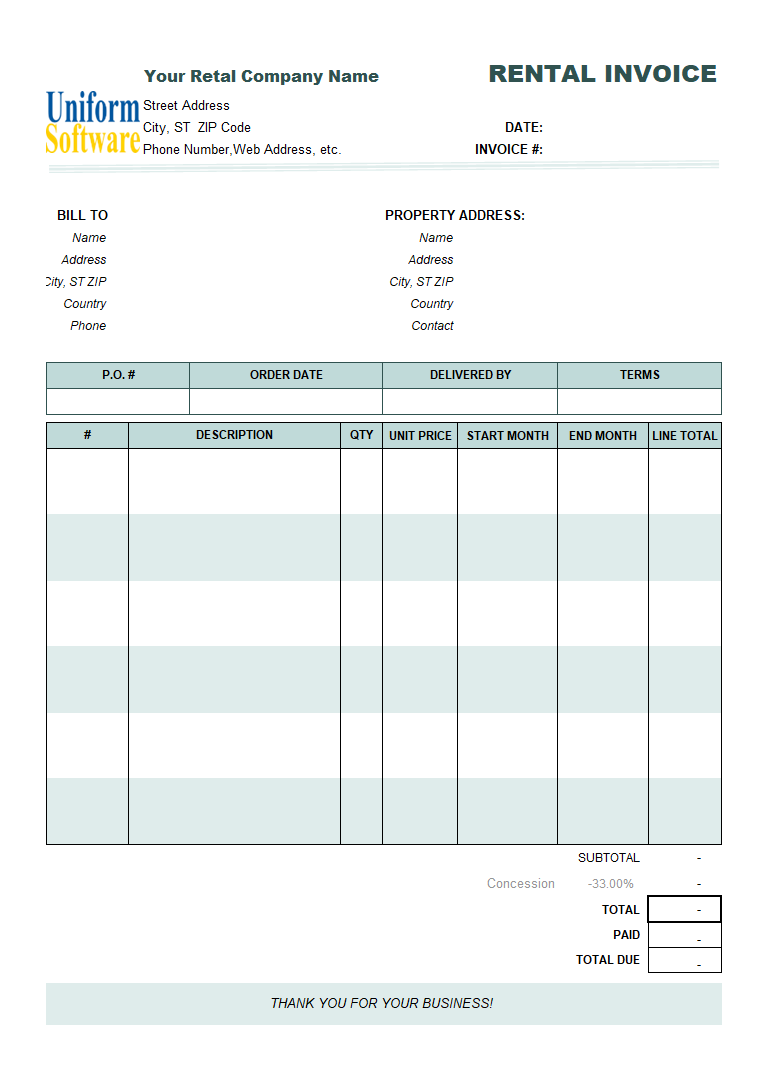 Rental Invoicing Template