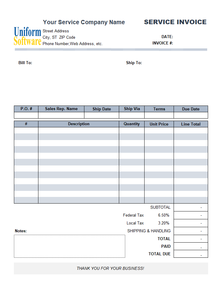 Sample Service Invoice Template: Using Line Number Instead of Item#