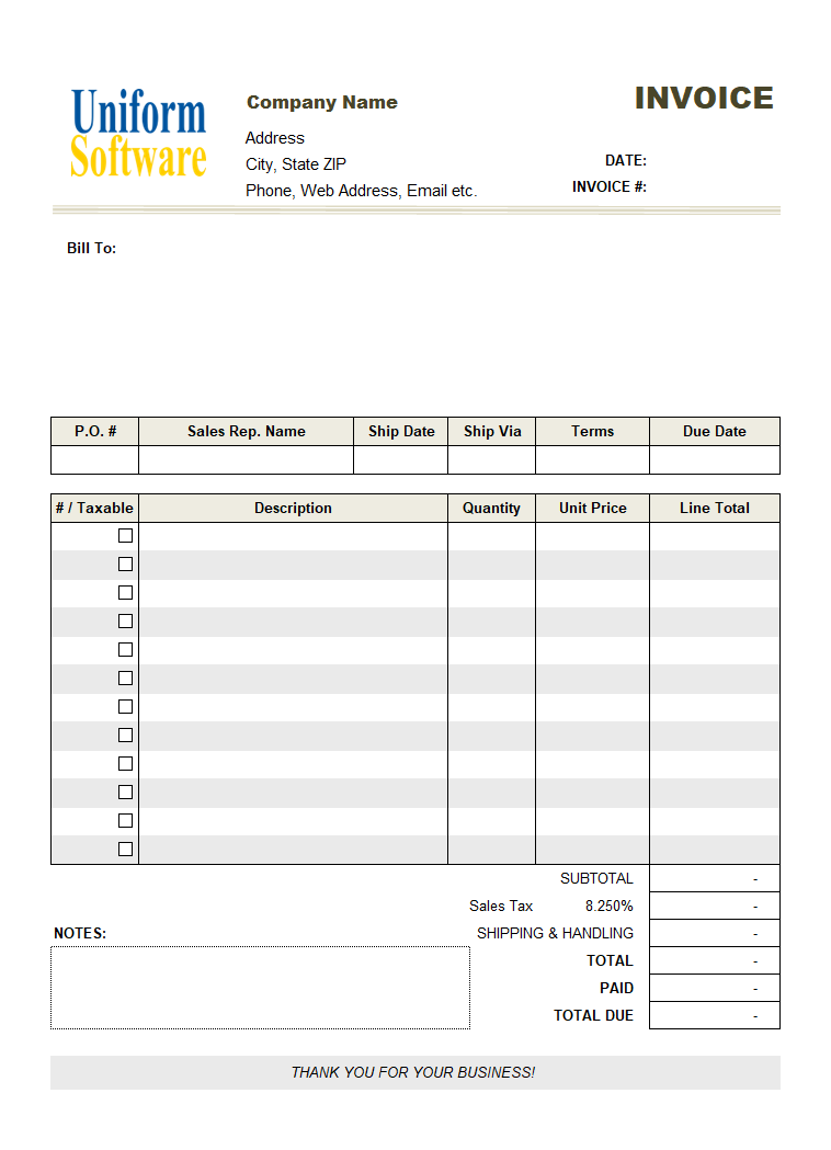 Service Bill with Profit and Taxable Column