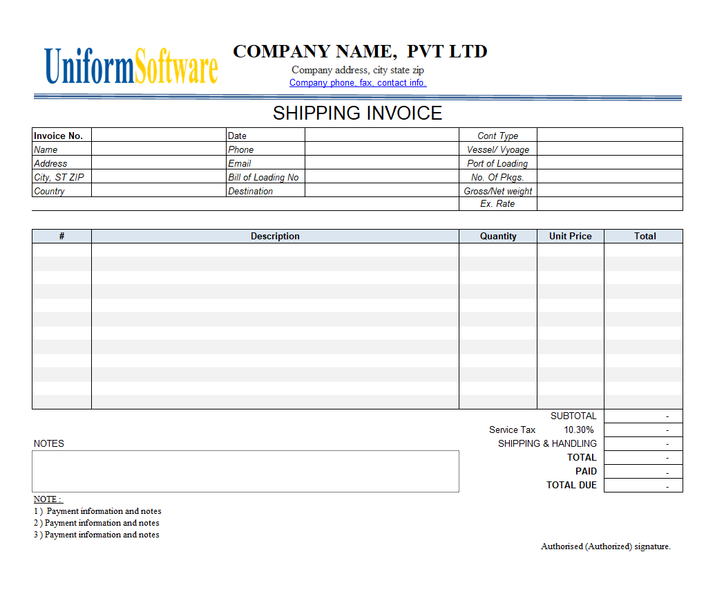Shipping Invoice Template 2