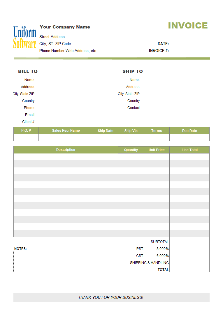Simple Invoicing Template - Moving Item# Column