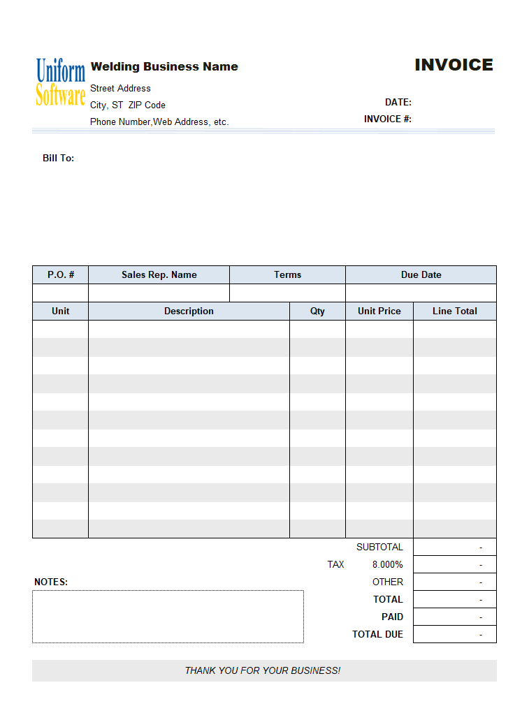 Simple Welding Invoicing Form