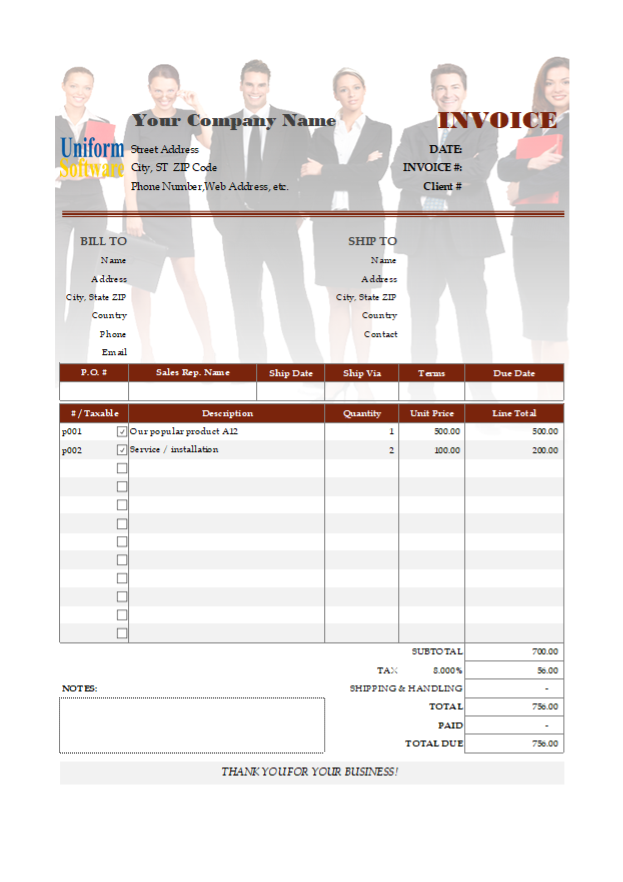 Standard Business Invoicing Template with Oval Button