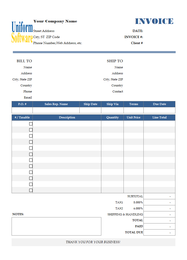 Standard Invoice Format and Shortcut Keys for UIS Version 5.11