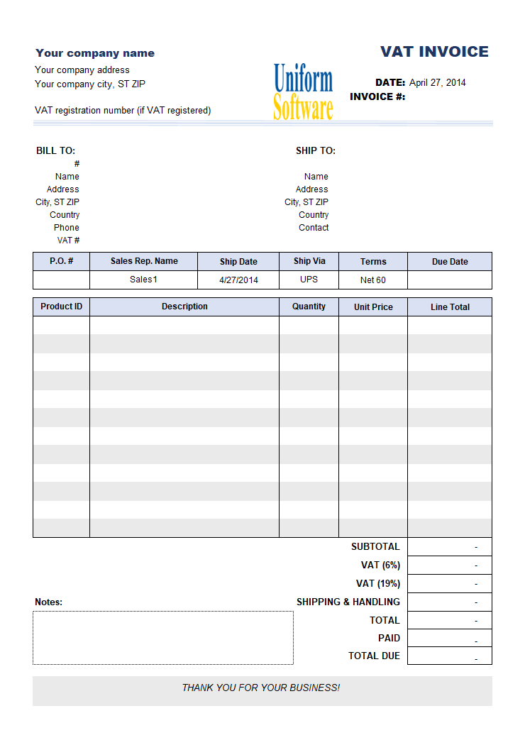 VAT Billing Form with 2 Separate Rates