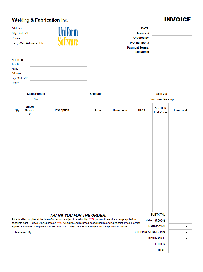 Welding and Fabrication Billing Template